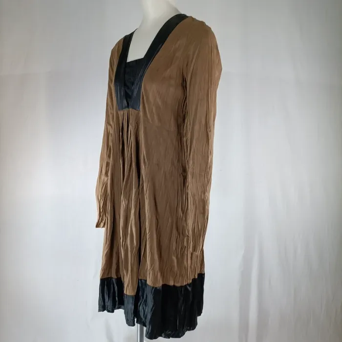 Robe fluide bicolore Lauren Vidal, col V cuir vegan, taille S, manches longues A1326 - photo numéro 2