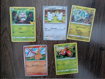 Lot 5 cartes pokémon brindibou, compagnol, paras, chamallot, draïeul