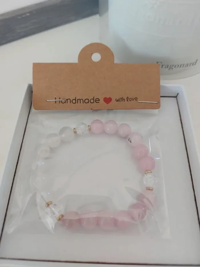 Bracelet pierres naturelles quartz rose et blanc - photo numéro 3