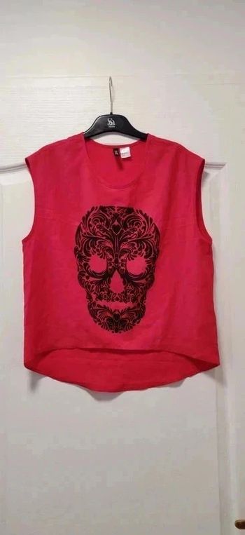 T-shirt débardeur rose rouge tête de mort H&M 34