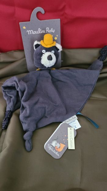 Doudou lange Chat Gris Moutarde Alphonse Les moustaches - Moulin Roty