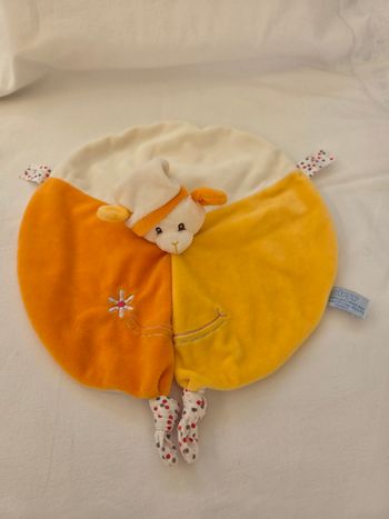 Doudou mouton / agneau  rond plat orange et jaune- Gipsy