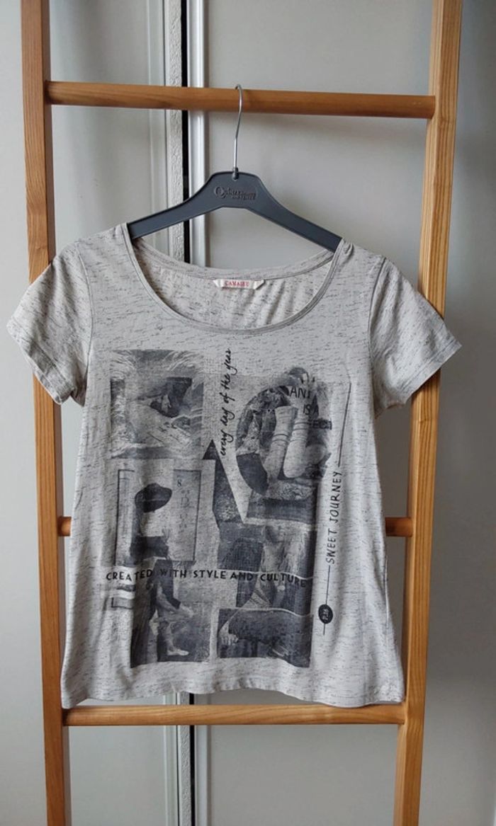Tee shirt imprimé gris Camaïeu T 36