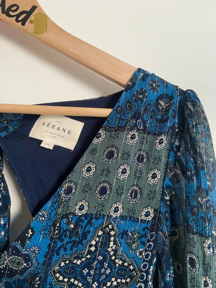 Robe à nouer dans le dos “Prunelle Arizona” Sézane Bleu Taille S - photo numéro 3