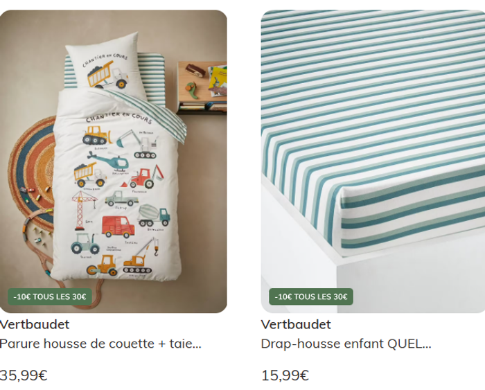 Housse de couette + taie + drap housse Quel chantier Vertbaudet Taille 150 x 140