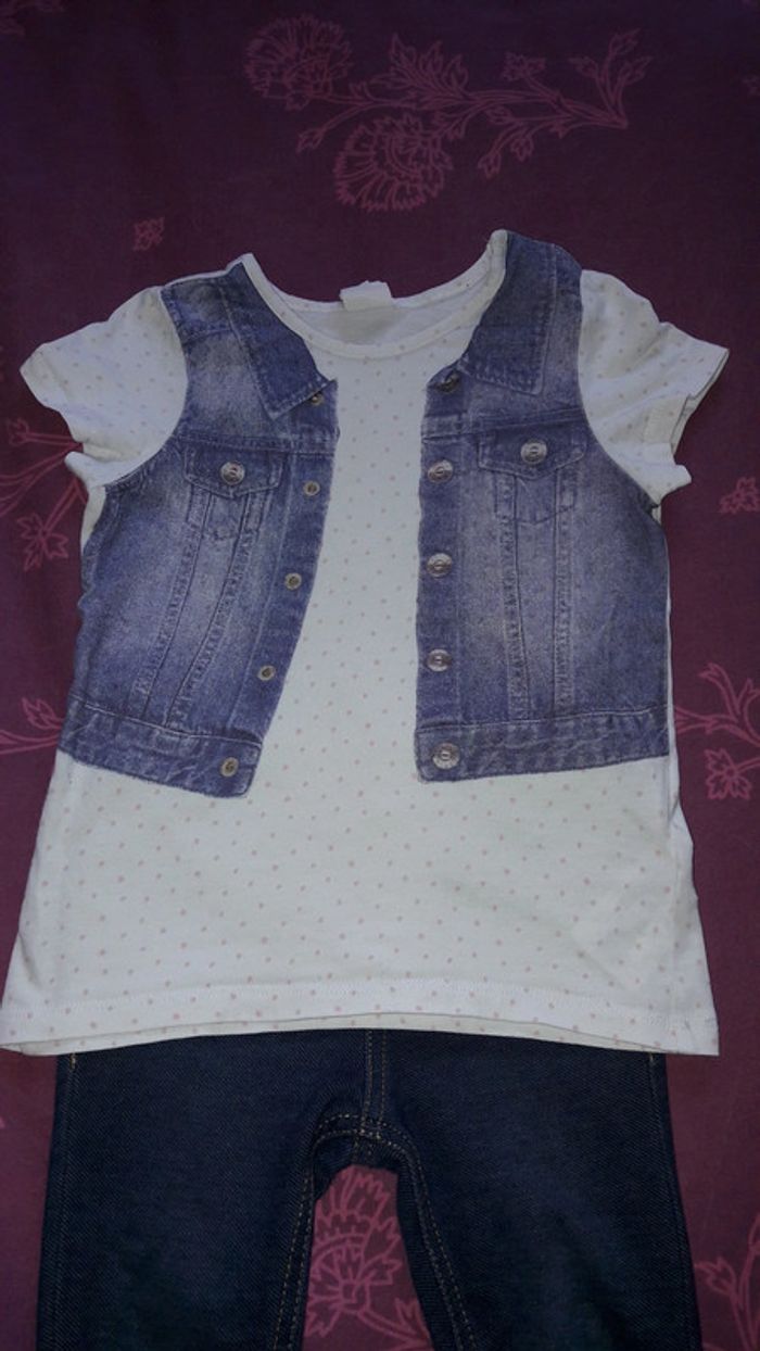 Joli petit ensemble tee-shirt +legging jean - photo numéro 3