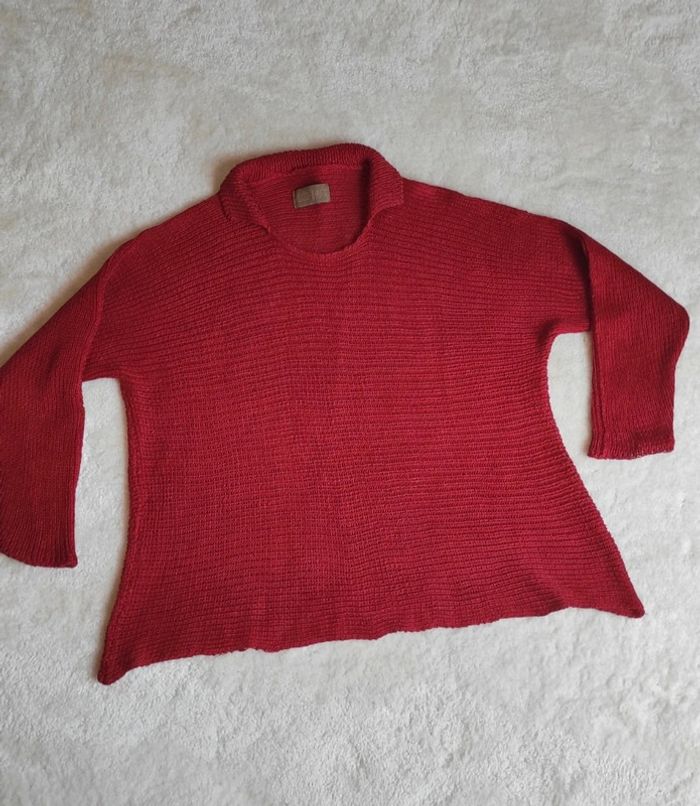 Magnifique pull Zuza Bart marque d'exception rouge terracotta 100% lin ample avec petit col - photo numéro 5