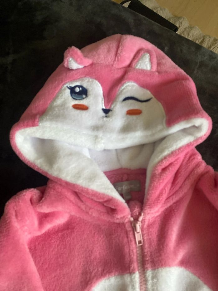 Combinaison de pyjama, rose et blanche, renard rose - photo numéro 2