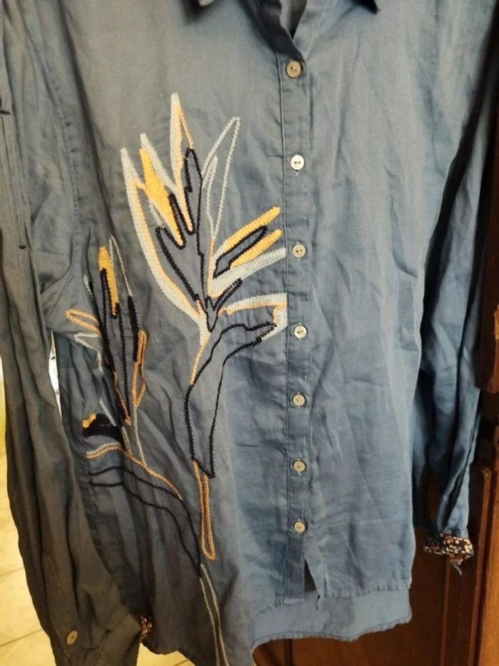 Chemise bleue fleurie 100% coton vintage L/40 - photo numéro 9