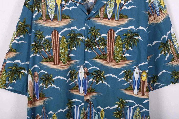 Chemise Hawaïenne vintage 90's en coton motif palmiers et îles Made in USA (#250024) - photo numéro 6