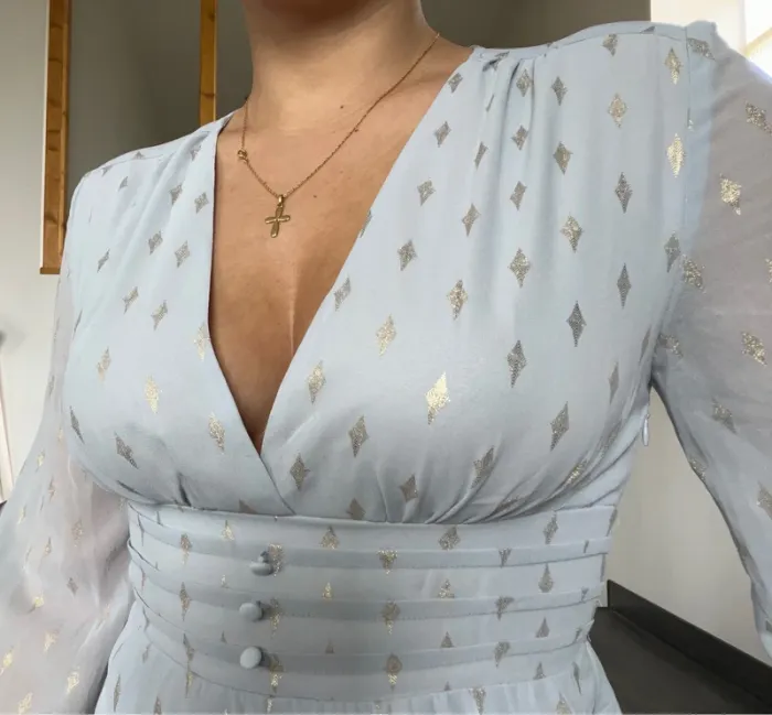 Robe soirée bleu ciel et doré sexy - photo numéro 2