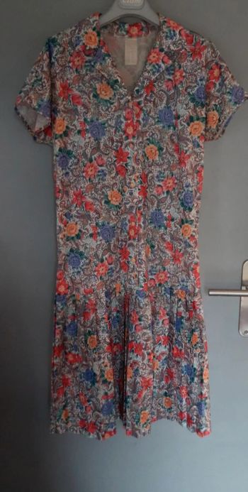Robe vintage fleurie à plis - Fabriquée en France
