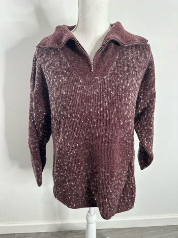 Pull en laine col camionneur violet et blanc moucheté Vintage T40 L