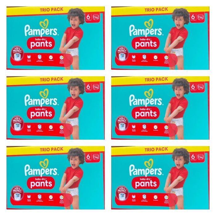 Lot de 576 Couches Pampers Baby Dry Pants 14-19KG Taille 6 Neuf