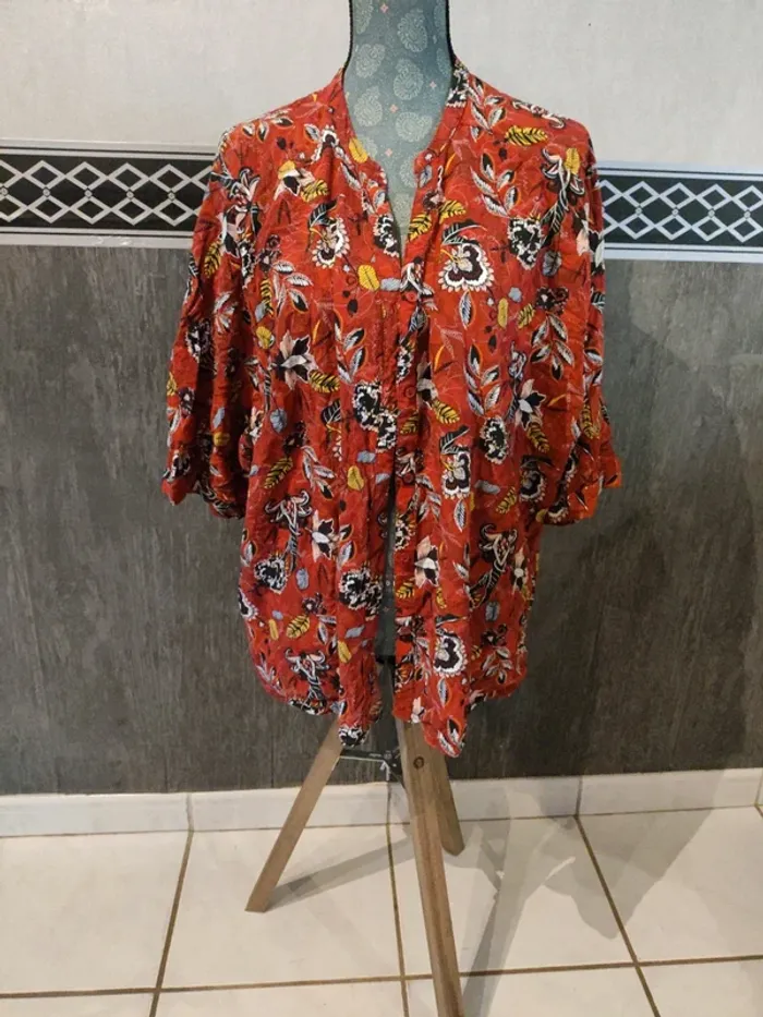 Chemise manche 3/4 rouge motif - photo numéro 3