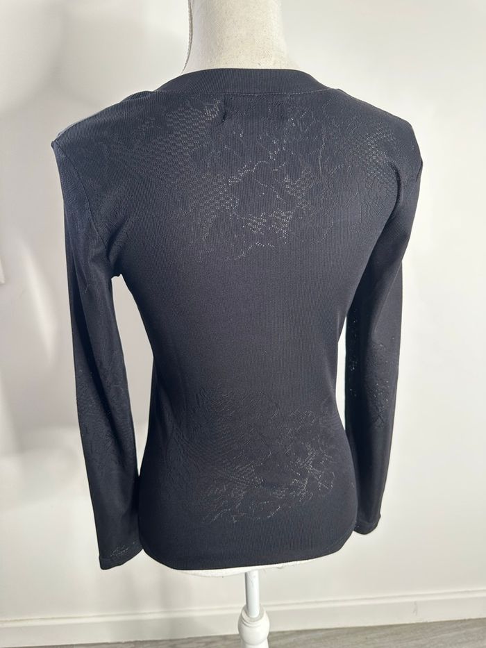 Pull noir maille ajourée fleurs Tricot Artisan Vintage T36 S - photo numéro 7