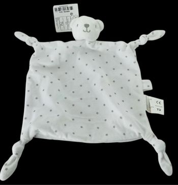 ❤️B4705 DOUDOU PLAT Mouchoir KIMBALOO Ours Blanc Étoiles Gris