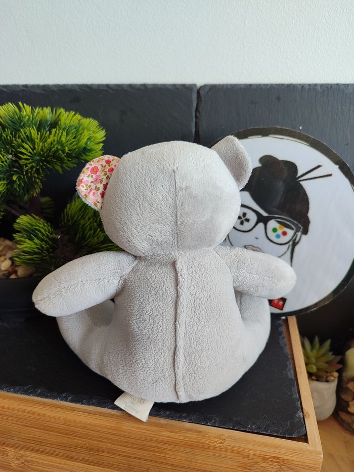 peluche Doudou ours pantin Musti mustela blanc gris rose fleur Rouge DD003554 - photo numéro 2