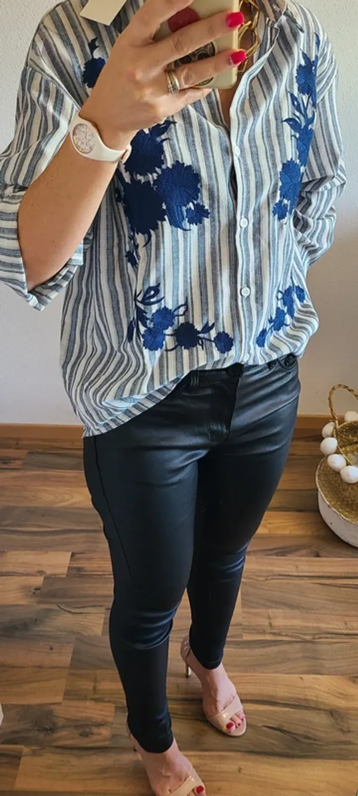 Chemise rayée brodée, Taille 36 au 40, Neuve avec étiquette - photo numéro 14