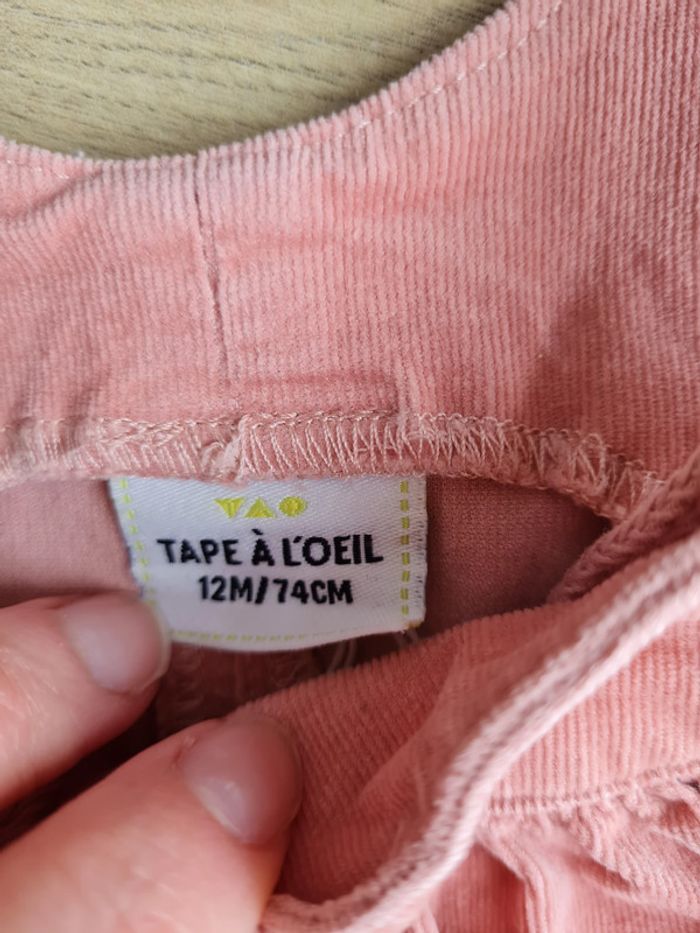 Robe salopette rose velours 12 mois - photo numéro 2