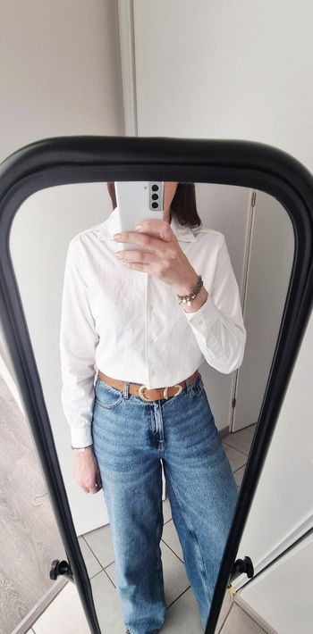 Chemise blanche broderie ton sur ton fil à fil 38
