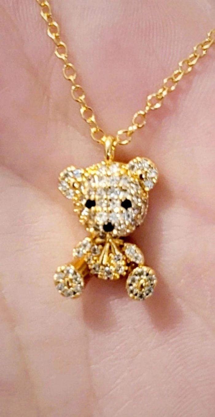 Collier doré pendentif ourson strass – Bijou mignon et brillant - photo numéro 2
