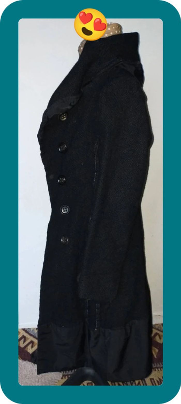 Manteau femme noir, laine et lin, taille 40 - photo numéro 7