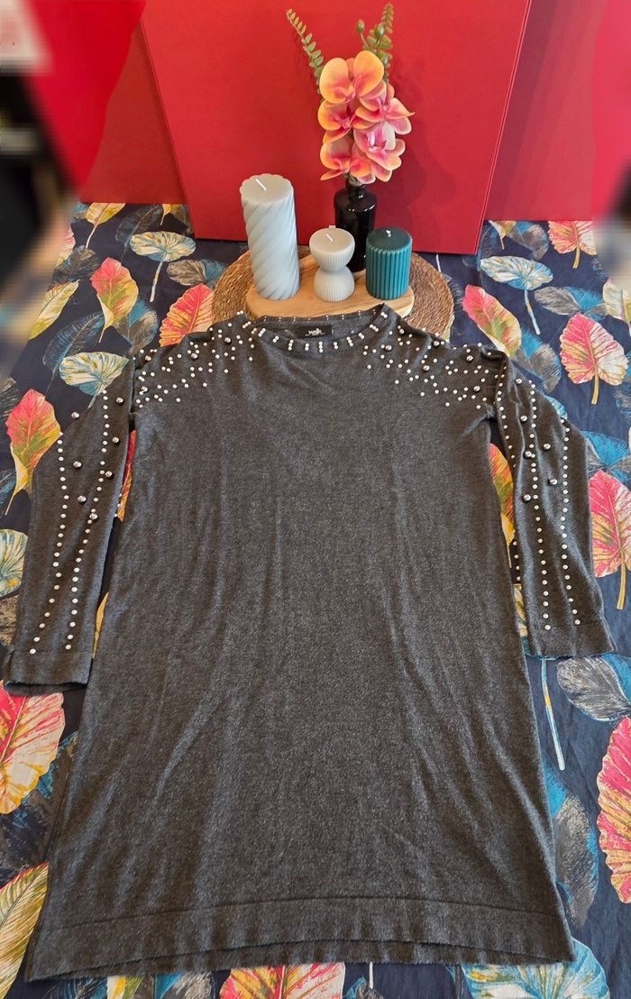 Robe-pull grise avec perles 36 - photo numéro 2