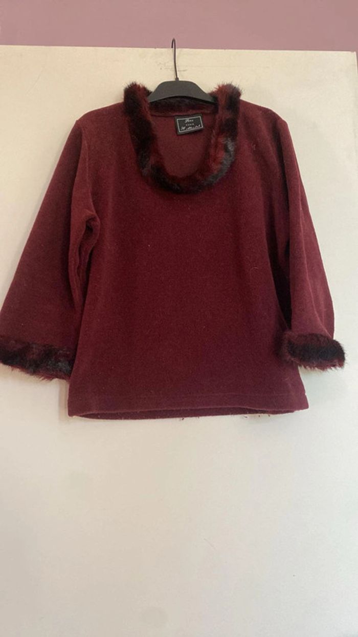 Pull bordeau avec moumoute - St Michel - Taille S