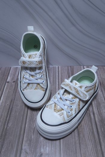 Baskets Fille Blanches & Dorées - Style Tweed Chic - Neuves Taille 31