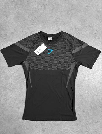 T shirt haut compression manche courte Gymshark Onyx V5 taille S bleu et noir