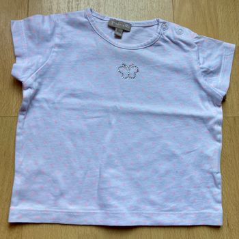 tee-shirt blanc à pois rose taille 6 mois
