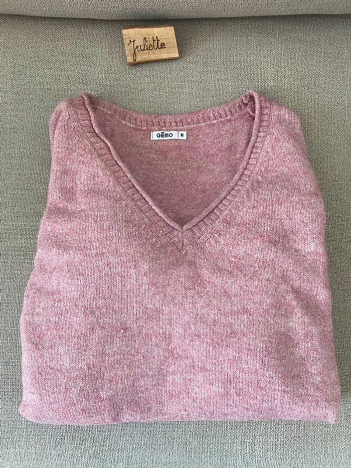 Pull col V rose Gémo Taille M