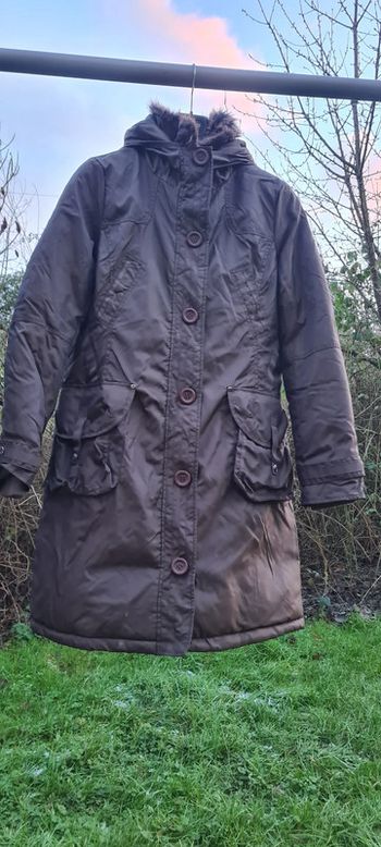 Manteau doudoune très chaud marron capuche 42/44