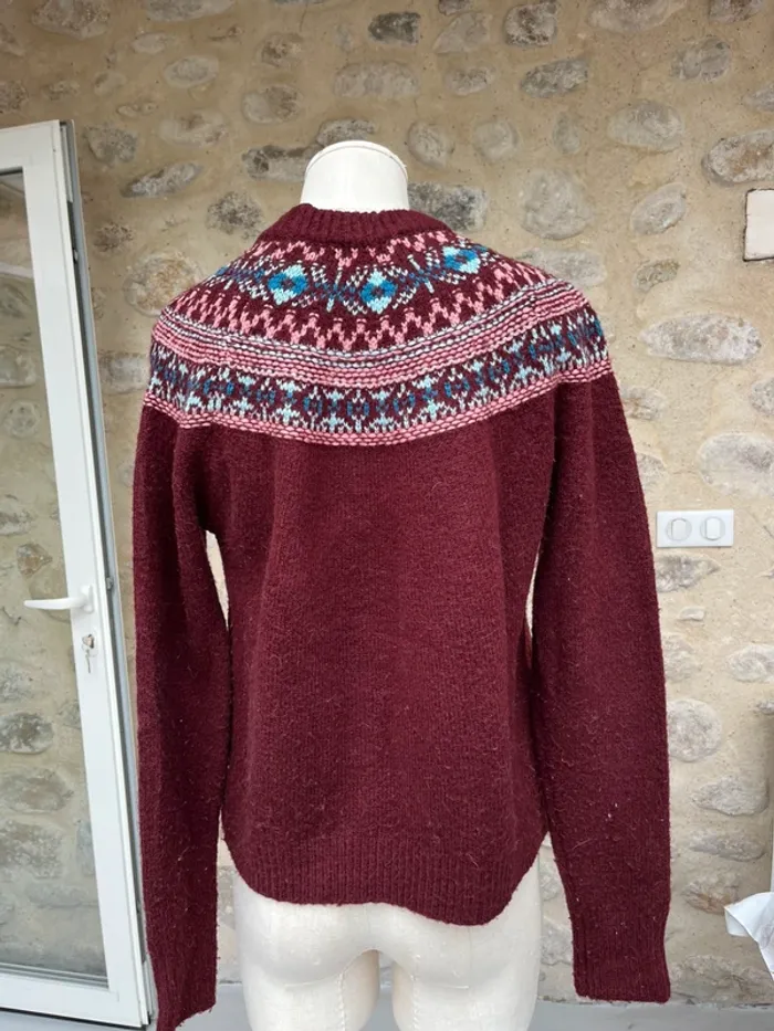 Fashion union - Pull chaud bordeaux rouge motifs aztèque - photo numéro 2