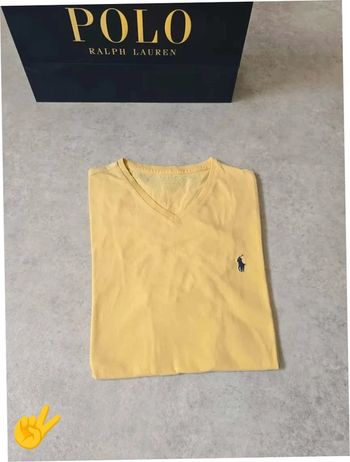 T-shirt Ralph Lauren S coupe col V jaune Homme Men tee7b