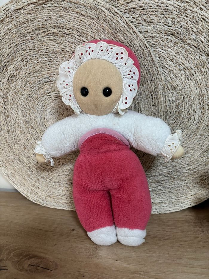Vintage peluche poupée rose framboise blanc nounours - photo numéro 4