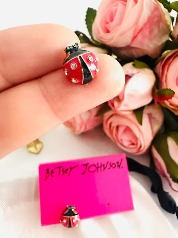 🐞Boucles d’oreilles Betsey Johnson – coccinelles émail & strass - photo numéro 6