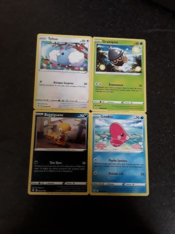 Tylton + Grainipiot + Baggiguane + Lovdisc lot de 4 cartes Pokémon neuves