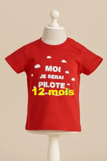 Tee shirt manche court rouge / corail imprimé blanc Alphabet Taille 12 mois