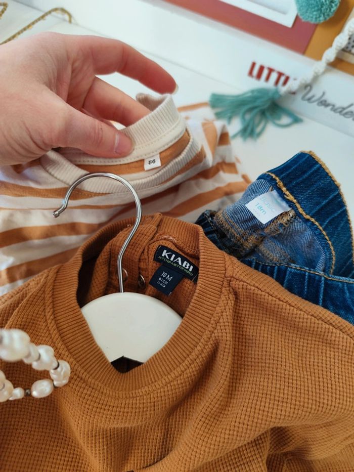 Ensemble pull jeans t shirt 18 mois camel rayé - photo numéro 5