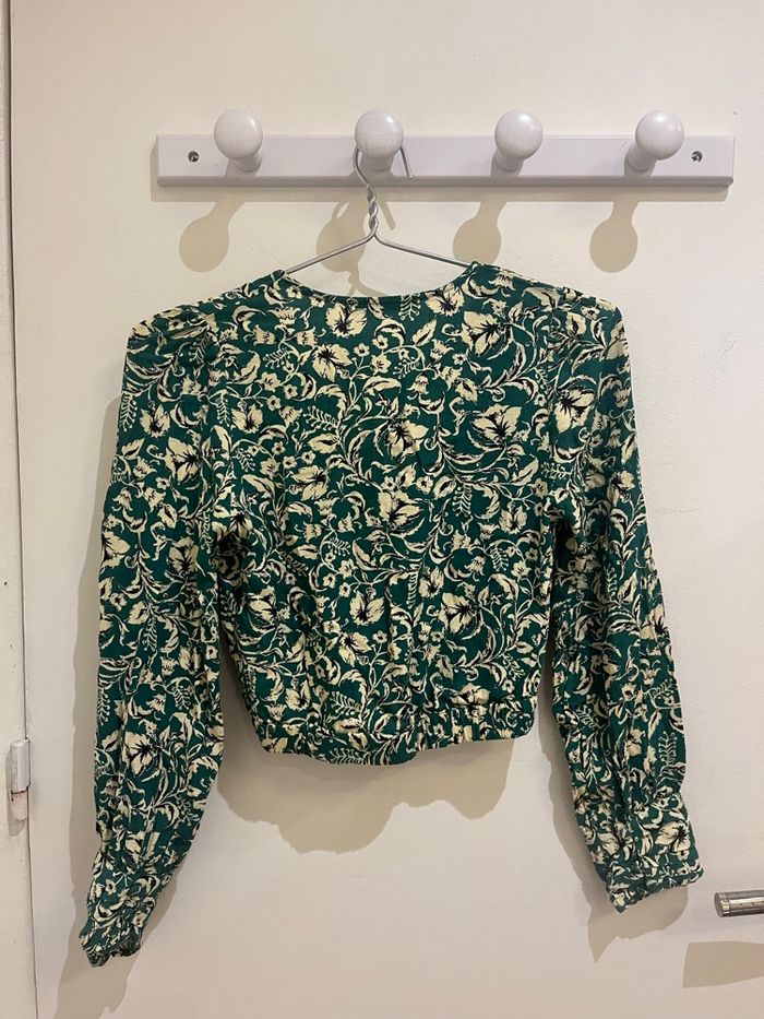 Blouse manches longues fleurie verte et beige zara taille S/36 - photo numéro 4