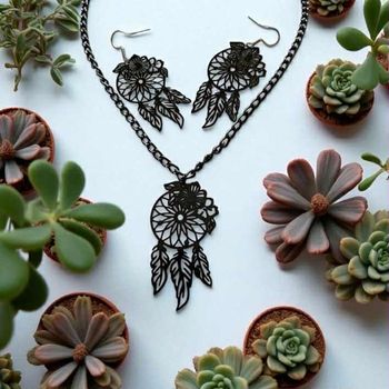Parure Attrape‑Rêves Noir – Filigrane Fin