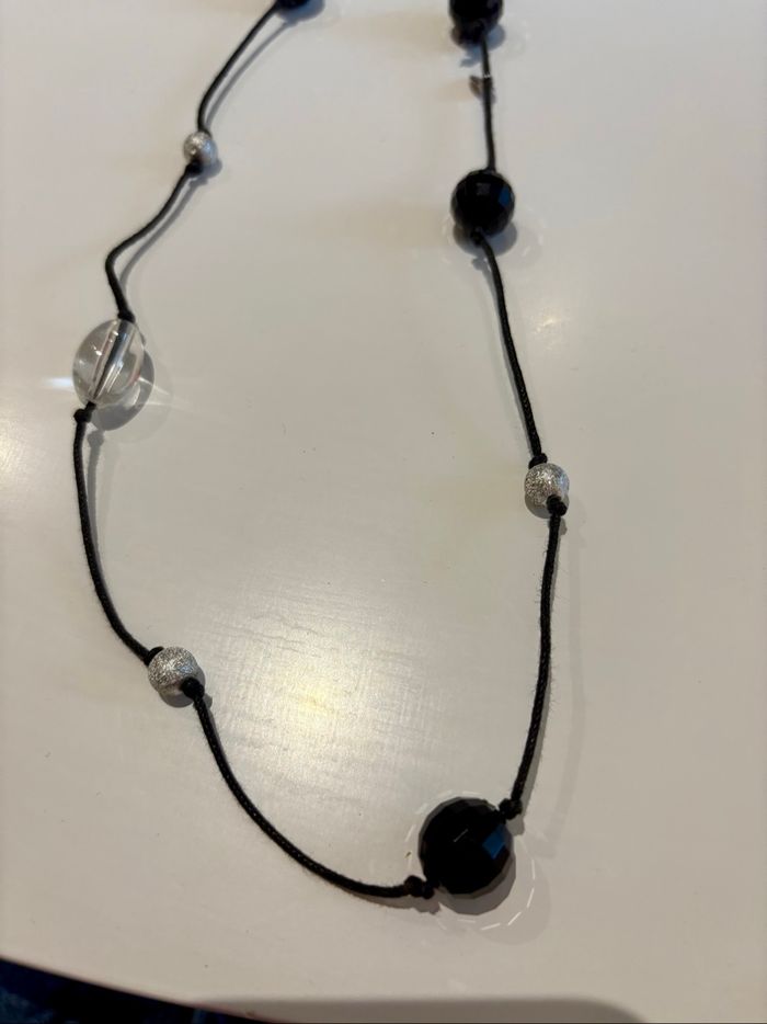 Collier long perlé noir et transparent - photo numéro 2