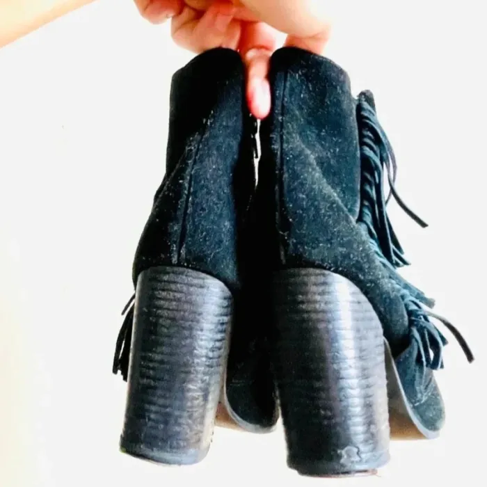 Sublime bottines noir en cuir à talon taille 40 avec frange shoes - photo numéro 4