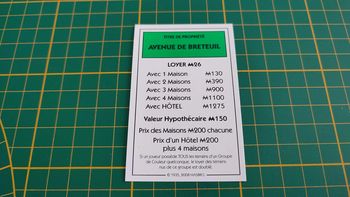 Titre de propriété Avenue de breteuil pièce jeu de société Monopoly parties rapides Hasbro #C25