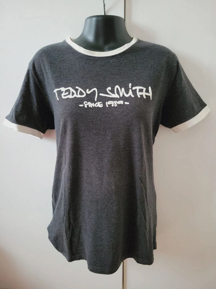 Haut Top tee shirt Teddy Smith taille S 36 gris blanc en 100% coton - photo numéro 2