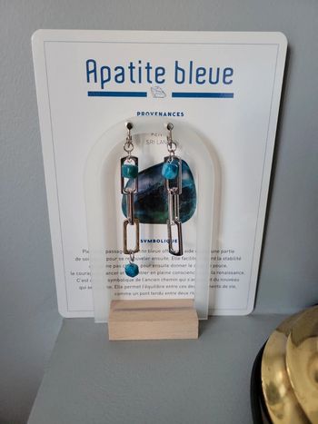 Clips asymétrique acier et apatite bleue