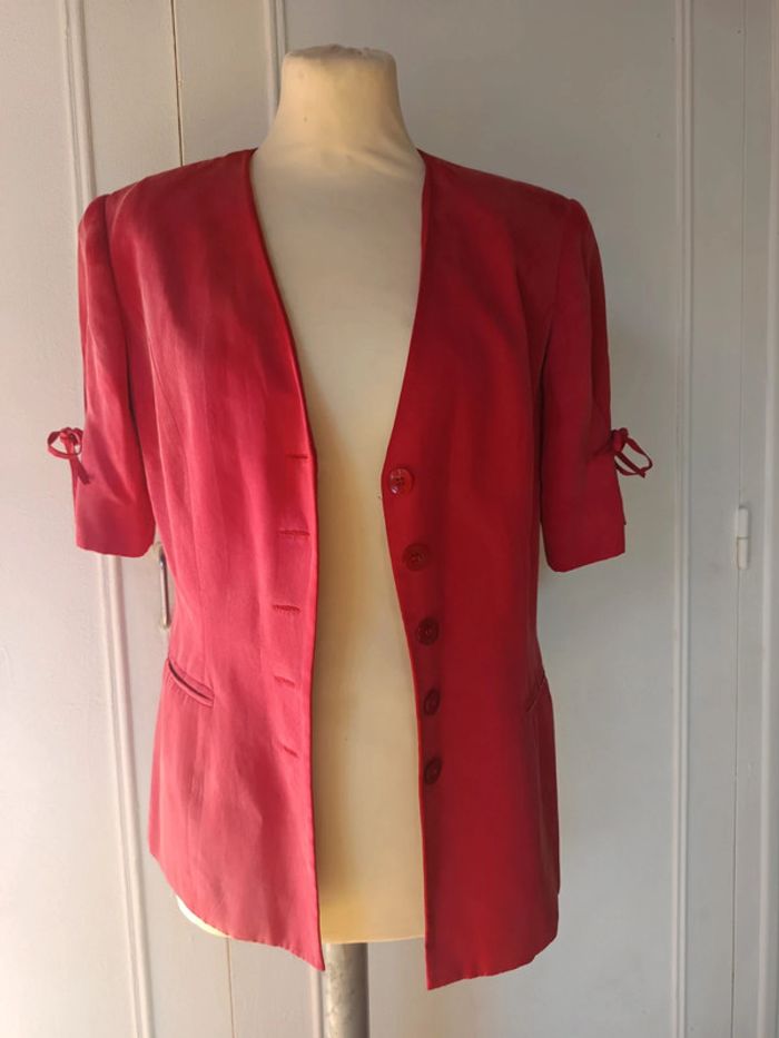 💎blaser soie rose rouge élégant chic Maison undeuxtrois Paris t M 38 rare vintage - photo numéro 6