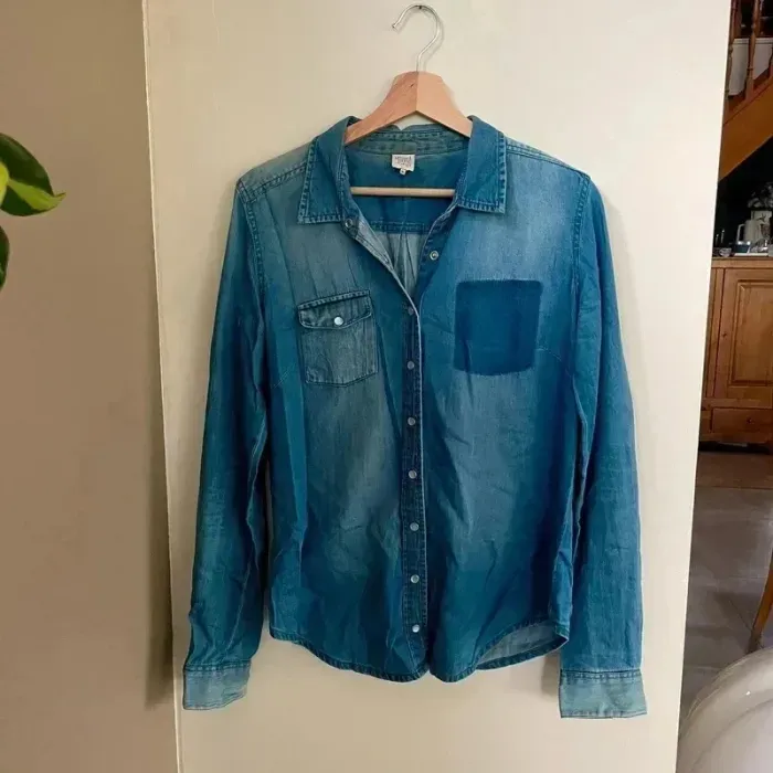 Chemise en jean femme Karl Marc John M bleu ciel délavé poches pression, surchemise casual vintage